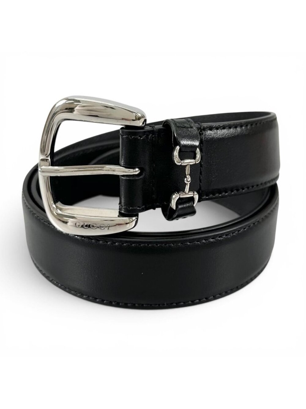Gucci Horsebit Pin Buckle Leather Belt Black Silver 80/32